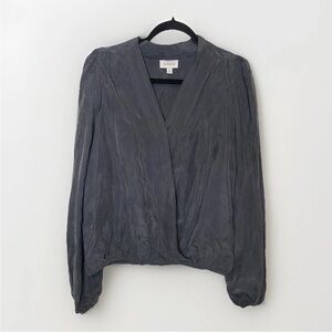 Evereve Aubrey Collar Surplice Top Slate Gray Long Sleeve Blouse XL